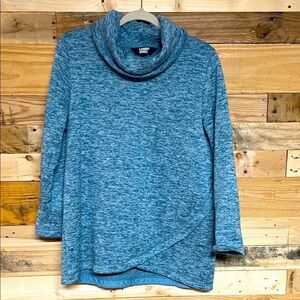 Lands' End size Large Petite Heathered Blue Cowl Neck Super Soft Fleece Top
